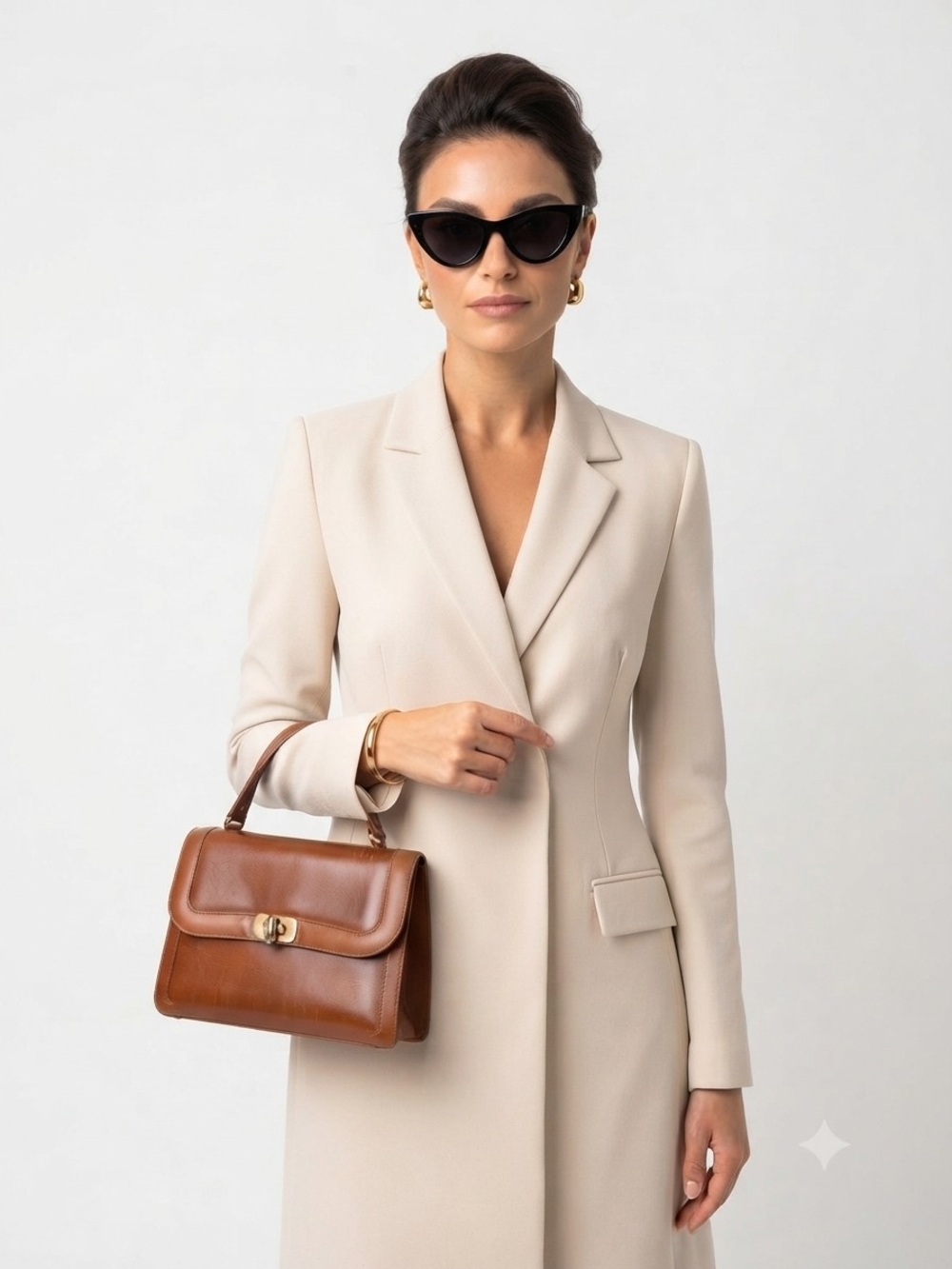 Vintage Leather Turn Lock Shoulder Bag Brown OS